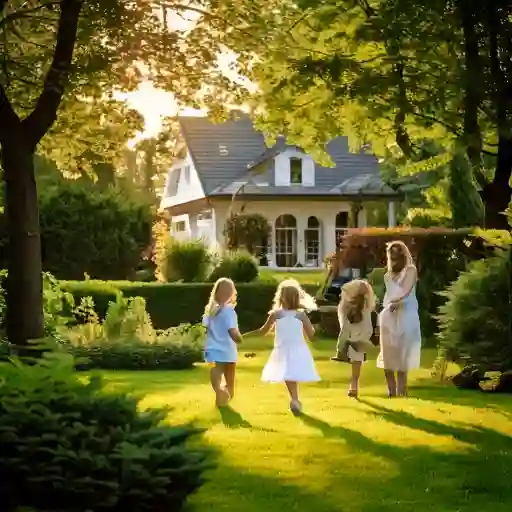 قم بإنشاء صورة عبارة عن حدائق خضراء و بها اطفال تلعب و تلهو مع سيدات تراقب اطفالهن و هم يلعبون نقوم بالتركيز على النظافة