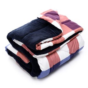 بطانية شتوي فرو دبل فيس caro 220×235 سم باللونين الأزرق والبني