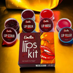 Emilia Kit 4-in-1 للعناية بالشفاه – سكراب، ماسك، مرطب وفيلر حجم 10 جرام لكلٍ منها