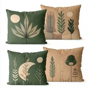 طقم كفرات وسائد بيج وزيتي مقاس 45×45 سم من الميكروفايبر