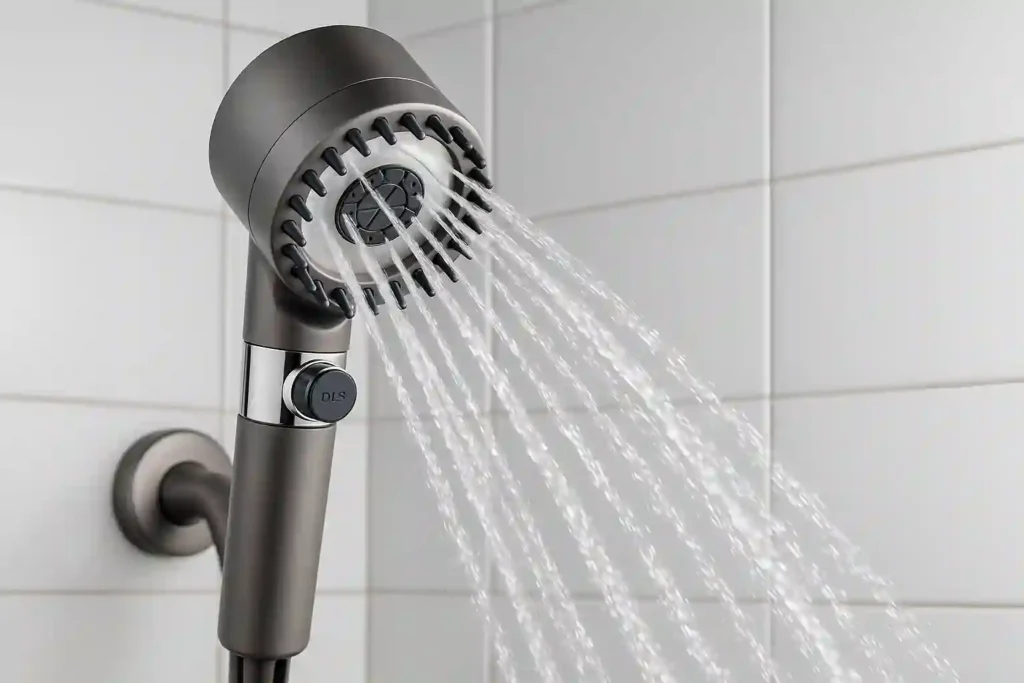 رأس دش 2 في 1 مع وظيفة تدليك وضغط عالي مثبت على حائط حمام مودرن