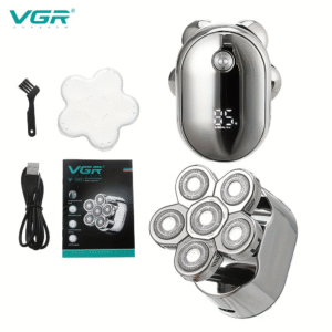 ماكينة حلاقة كهربائية VGR-395 بخمسة رؤوس دوارة، شاشة عرض ذكية، ومقاومة للغسل.