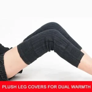 طقم 2 ركبة صوف بلون رمادي يغطي الركبة بالكامل لتدفئة المفاصل.