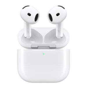 AirPods 4 Apple Semi Original بلون أبيض داخل علبة الشحن Type-C على مكتب حديث.