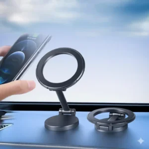 حامل موبايل مغناطيسي قابل للطي، يدور 360 درجة، ومناسب للتثبيت على تابلوه السيارة أو المكتب.