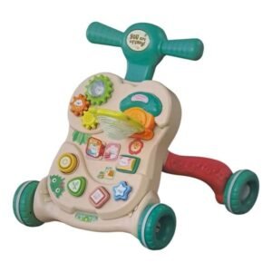 مشاية اطفال متعددة الوظائف، بألوان مبهجة (أخضر، أحمر، أصفر)، ولوحة أنشطة تعليمية مدمجة.