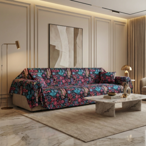 كفر كنبه رمضان متوفر بلونين أسود وبيج مطبوع عليه فوانيس