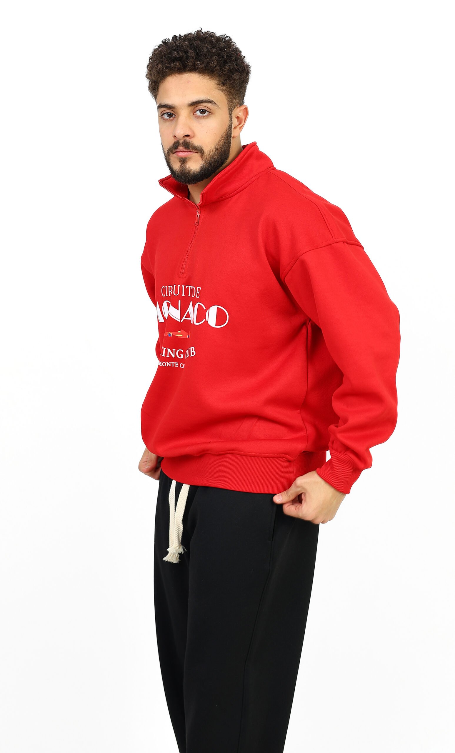 سويت-شيرت-أحمر-زاوية سويت شيرت quarter zipper أحمر بزاوية جانبية