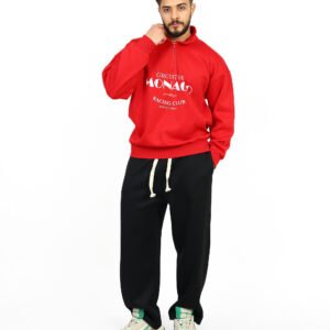 quarter zipper oversize sweatshirt red front 1