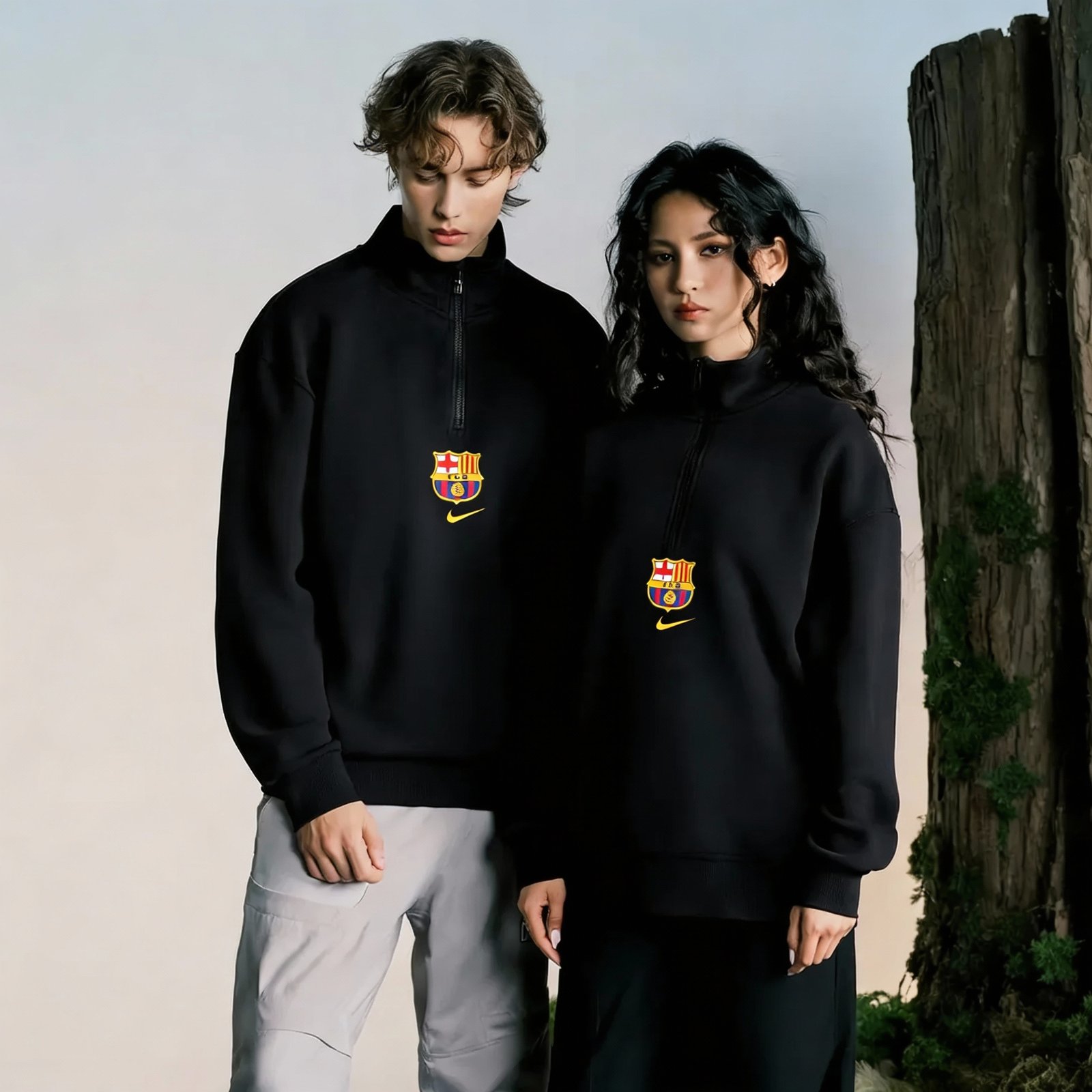 unisex fcb quarter zip sweatshirt black couples