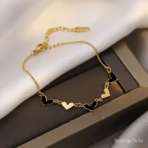 matching black heart bracelet set