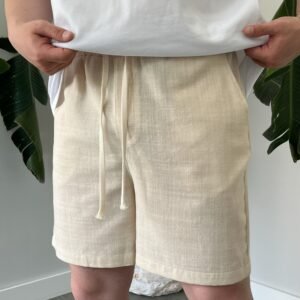 mens spanish linen shorts af1 beige closeup